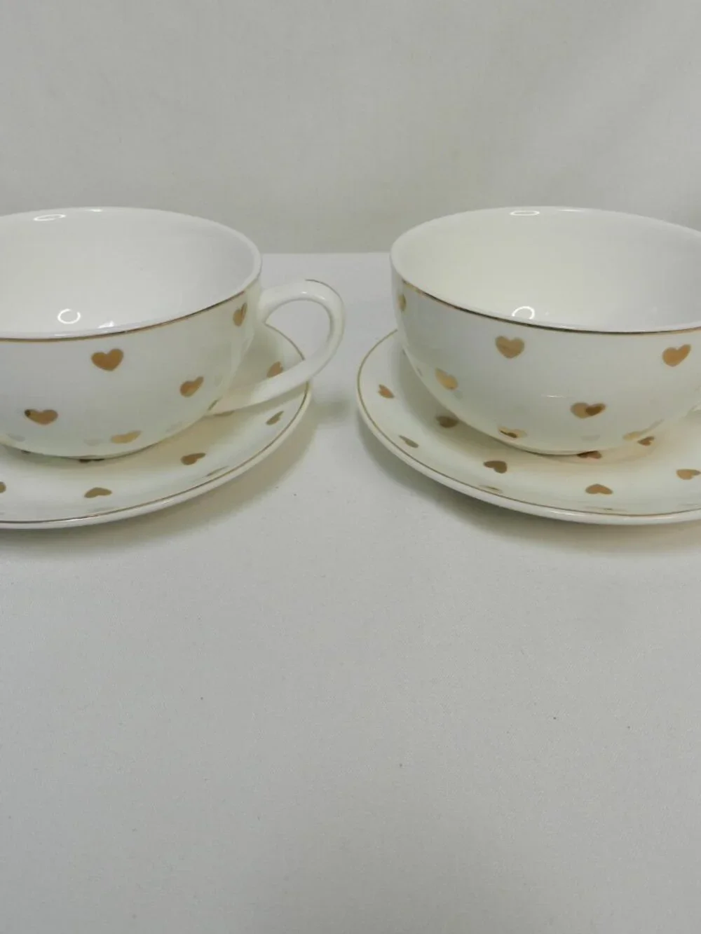 Elegance Gold Hearts Teacup tea cup & saucer mug cup set 2 place settings dish